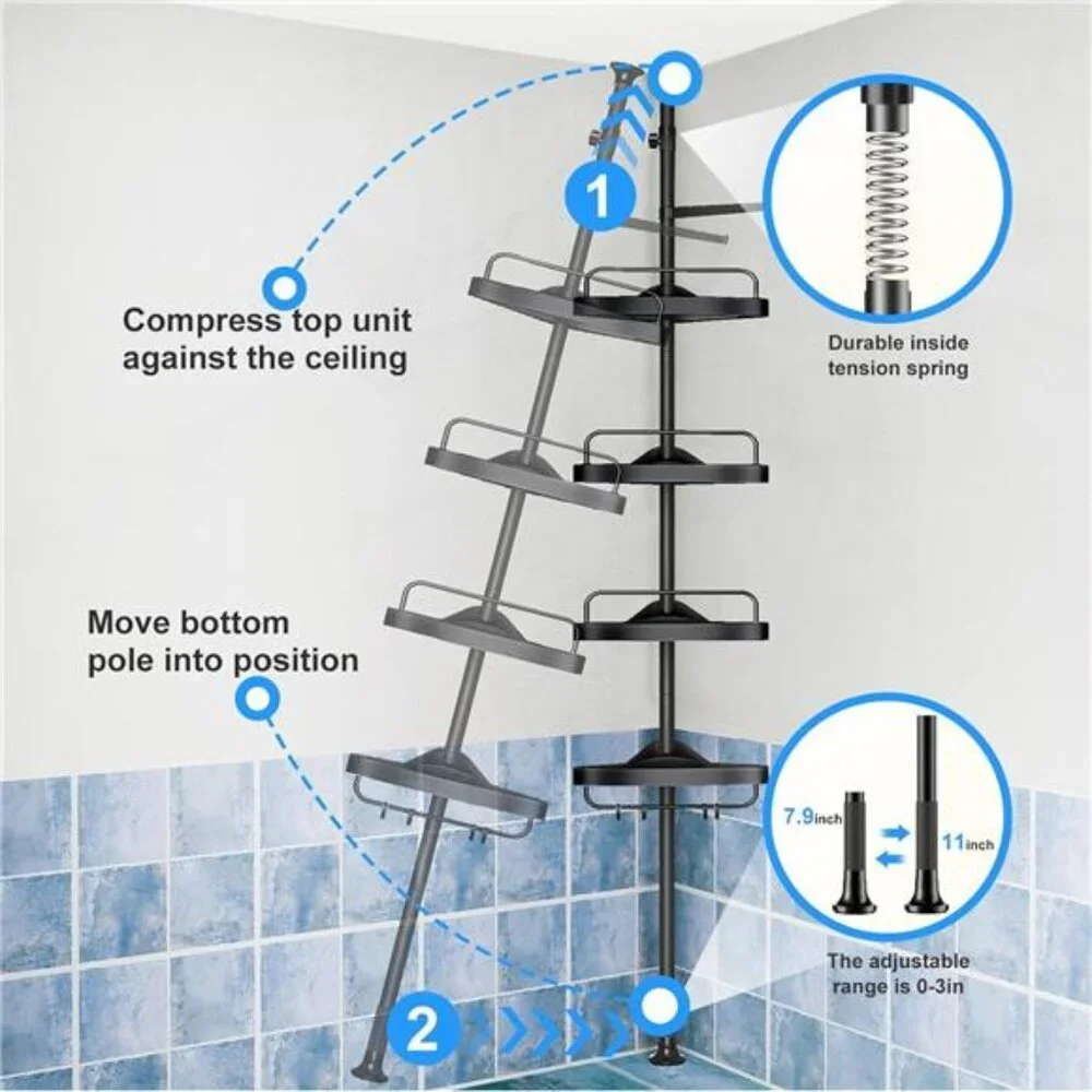 Corner Shower Caddy Tension Pole: Adjustable Stainless Steel Shower